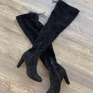 Black Faux Suede Thigh High Boots